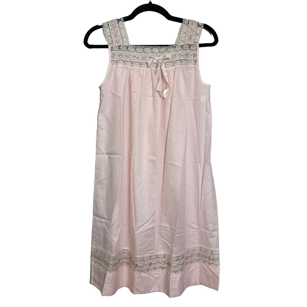 Vintage Pink Embroidered Dress | Lace Trim Cottagecore Dream size Small